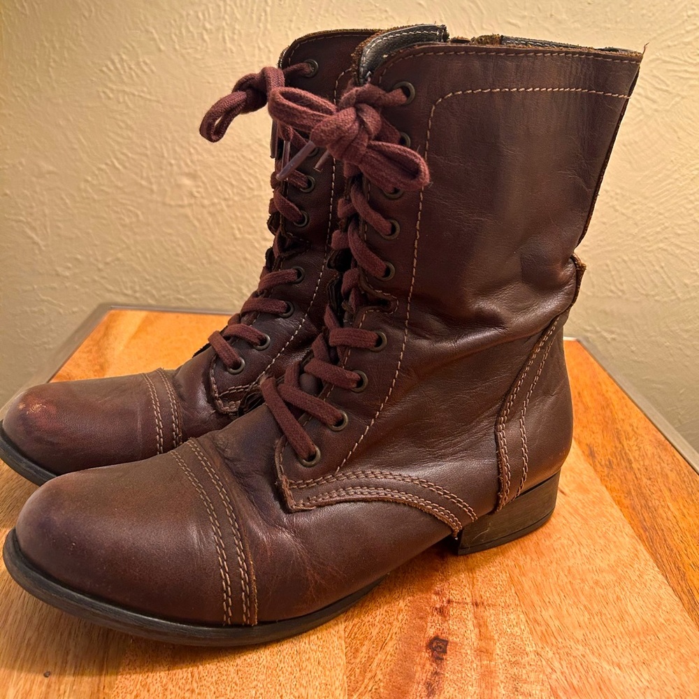 Steve Madden Troopa Military-Inspired Zipper Lace Up Leather Combat Boots